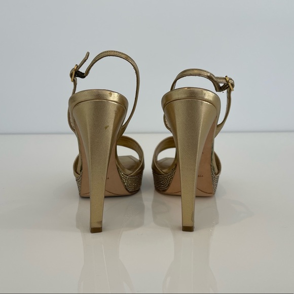 RENE CAOVILLA GOLD CRYSTAL PLATFORM SANDALS SIZE IT 37.5 /US 7.5 - Picture 14 of 17